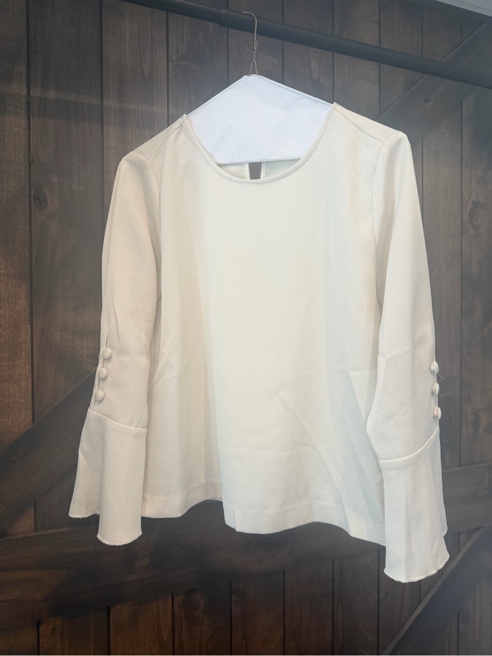 Vince Camuto Cream Bell-Sleeve Blouse with Button Detail